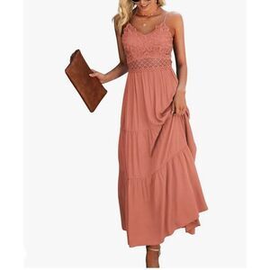 Coral Lace Detail Maxi Dress
